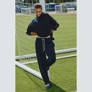 NEW Varley - Size Large Women's Wide-Leg Sweatpants - Black/ Snow White